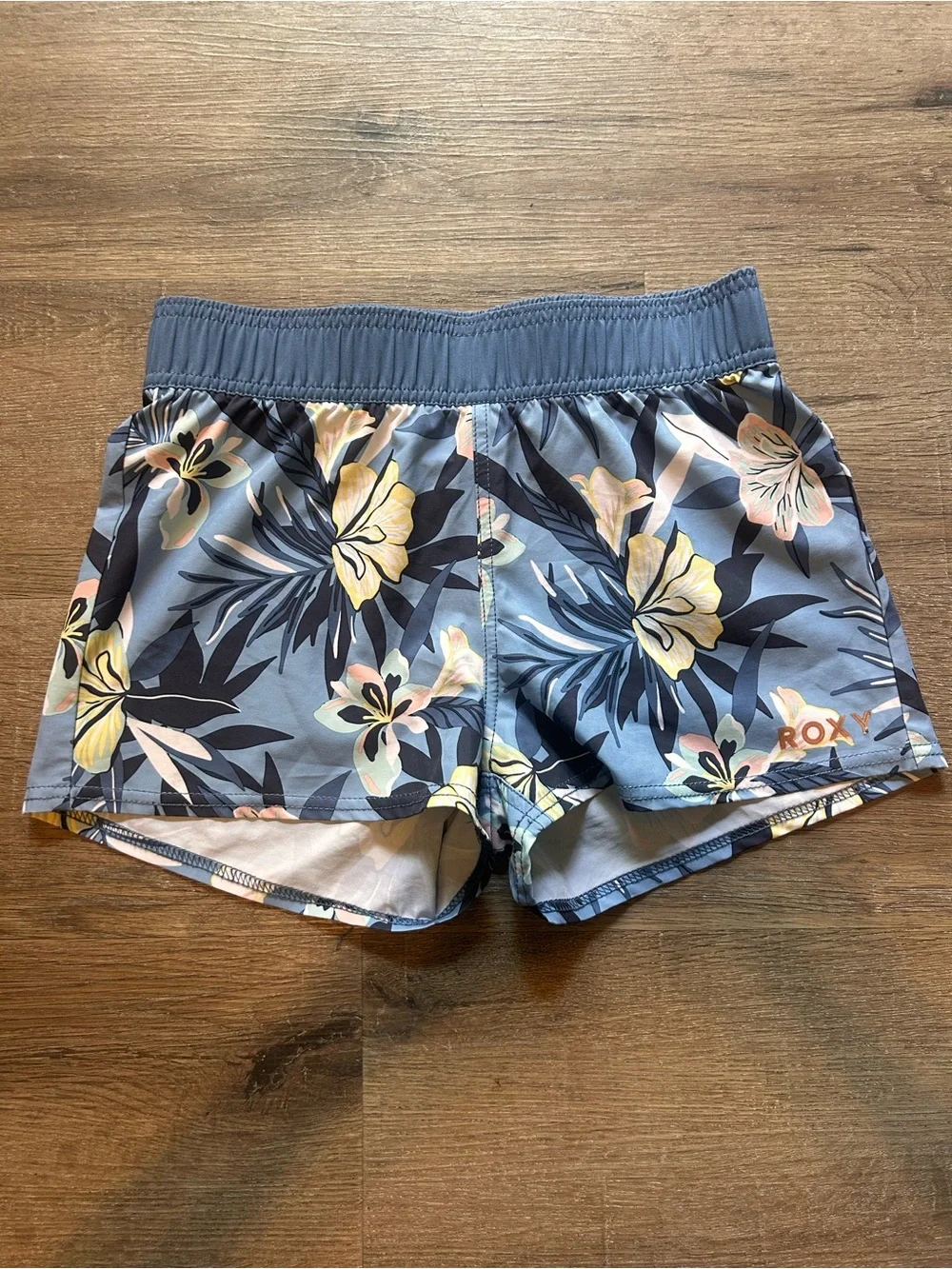 Roxy Girls Swim Board Shorts Size 12 Blue Tropical Floral Elastic Waist